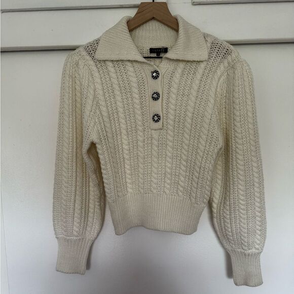 Revolve x 1. State Cream Crew Neck Cable Knit Sweater Small - Picture 3 of 8